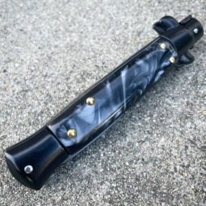 8,75 Zoll schwarzes italienisches Stiletto-Taschenmesser mit Schalter, schwarze Perle – Bild 4