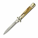 9-Zoll-Stiletto-Messer mit Geweihgriff aus Damaststahl